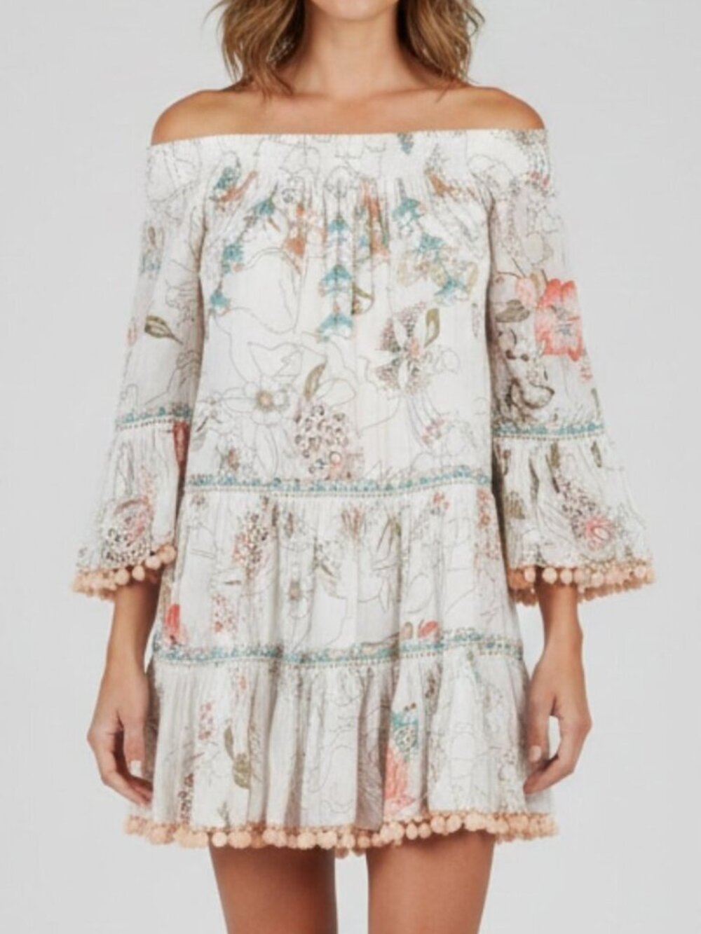 Z&L Floral Beaded Pom Pom Dress Size Small